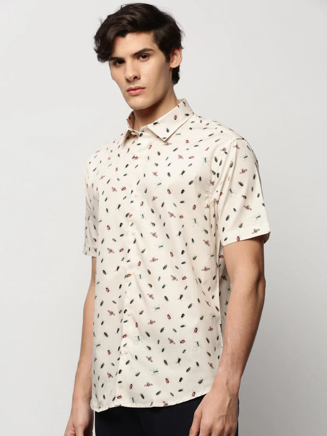 Cream Printed Mens Shirt - Cotton Casual Shirt | DesiQlo