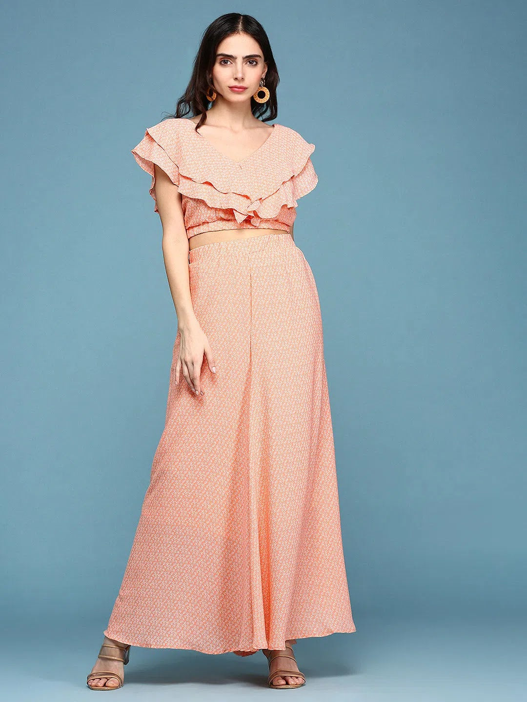 Orange Printed Co Ord Sets Women | Two Piece Sets