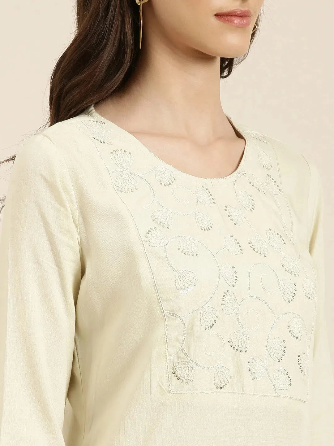 Cream Solid Cotton Kurta - Simple & Chic Indian Kurta for Women