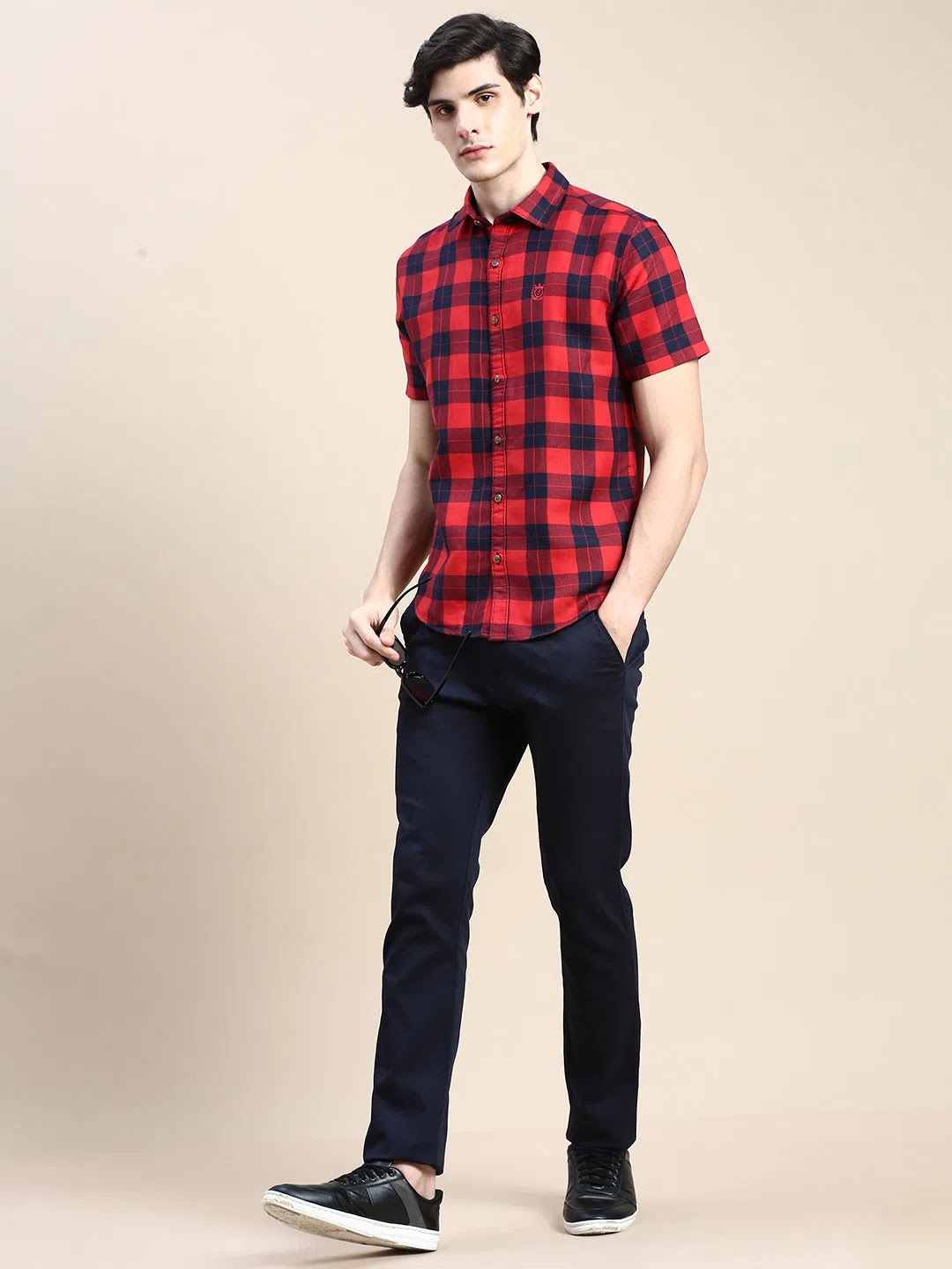 Men's Red Checkered Cotton Shirt - Casual Printed Shirt