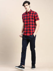 Men Red Checked Casual Shirt-WILLACHECKS-101-Red