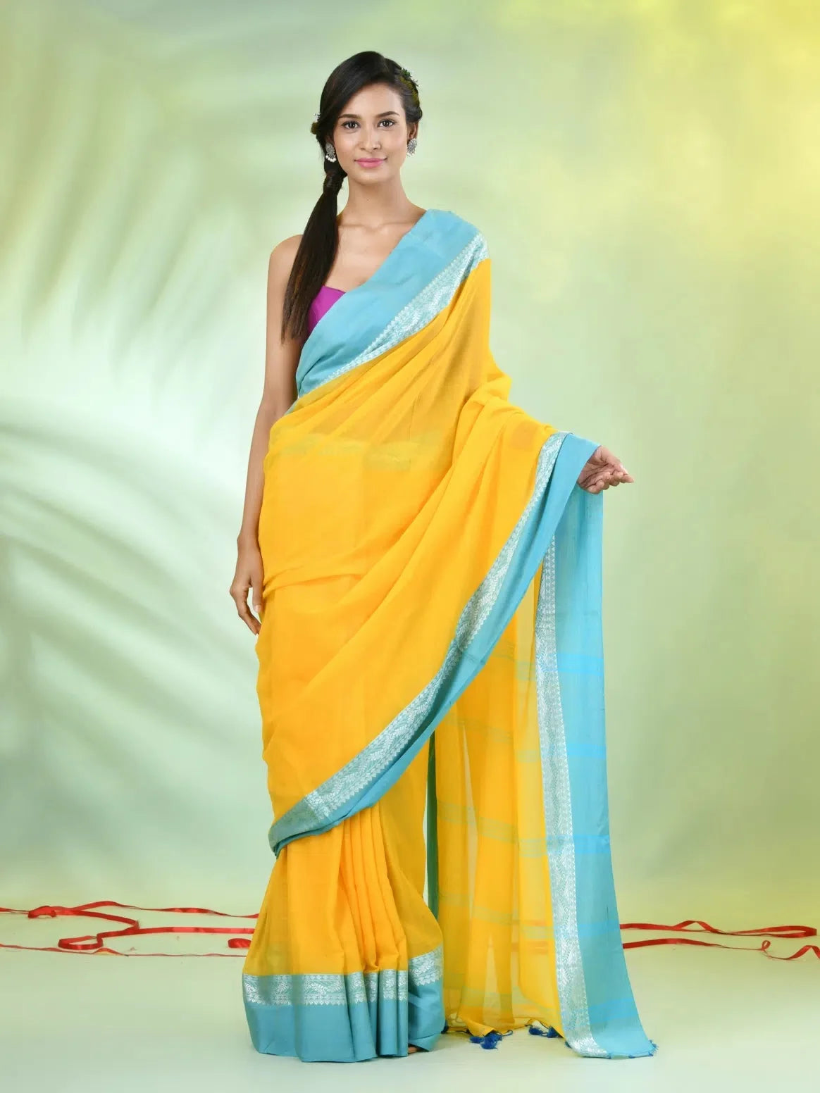 Yellow Cotton Saree - Designer Sarees India