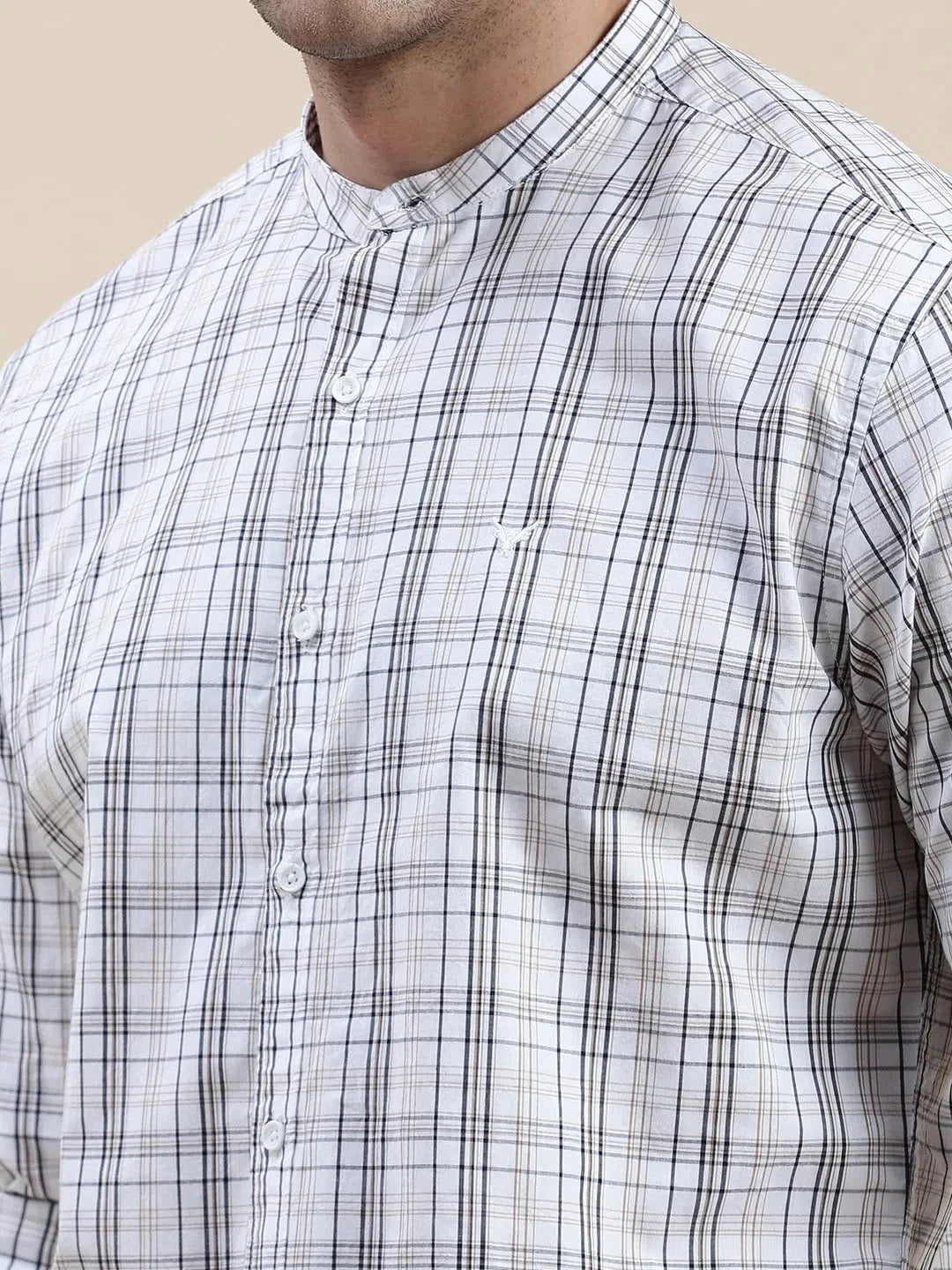 DesiQlo Men's White Checked Cotton Shirt | Casual Mens Shirt