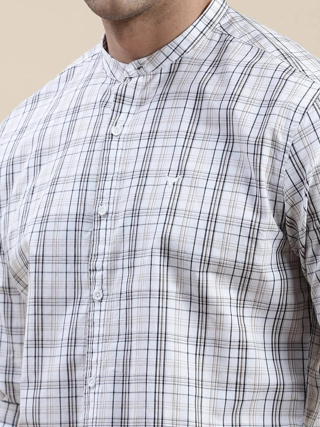 DesiQlo Men's White Checked Cotton Shirt | Casual Mens Shirt