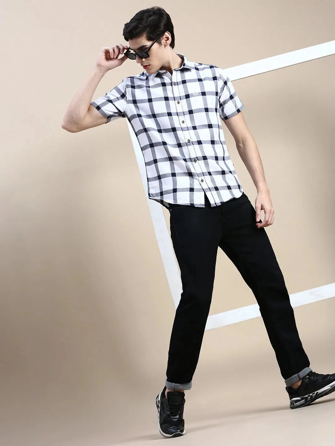 Shop White Checked Mens Shirt - Cotton Casual Shirt | DesiQlo