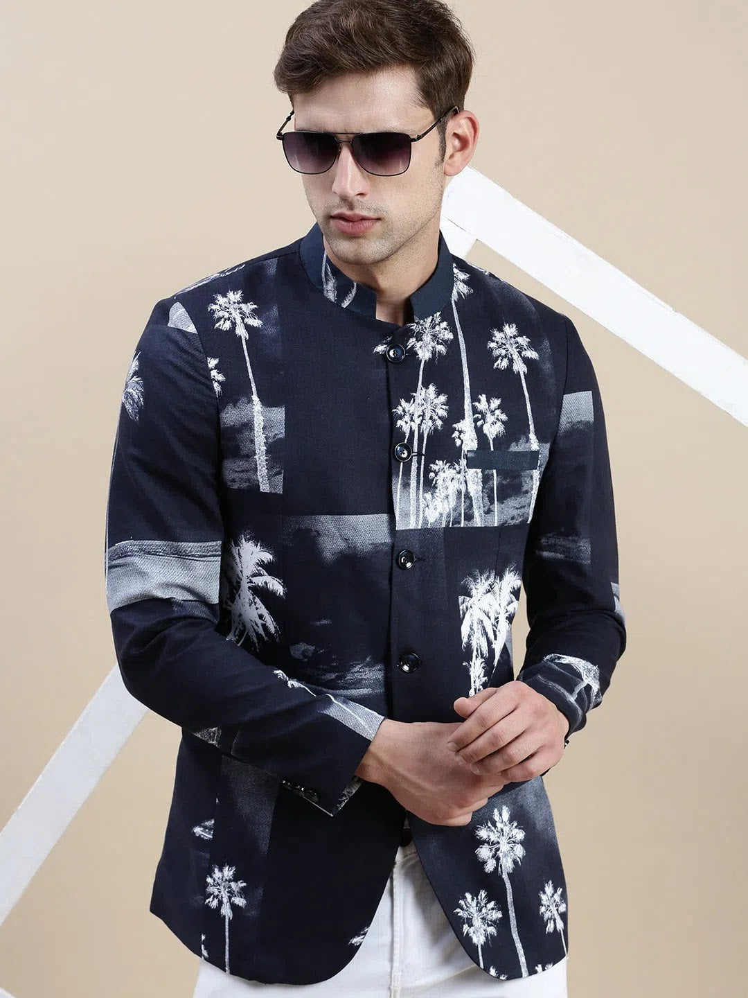 Men Navy Printed Casual Blazer-SOBLZ-71-13-Navyblue