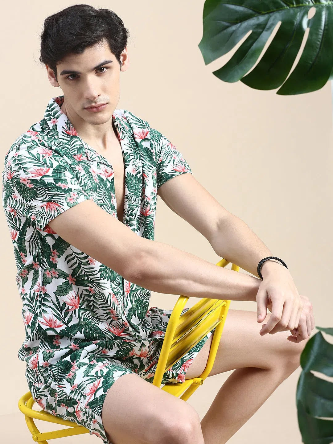 Men's Green Printed Casual Co ord Sets | Cotton Two Piece Sets