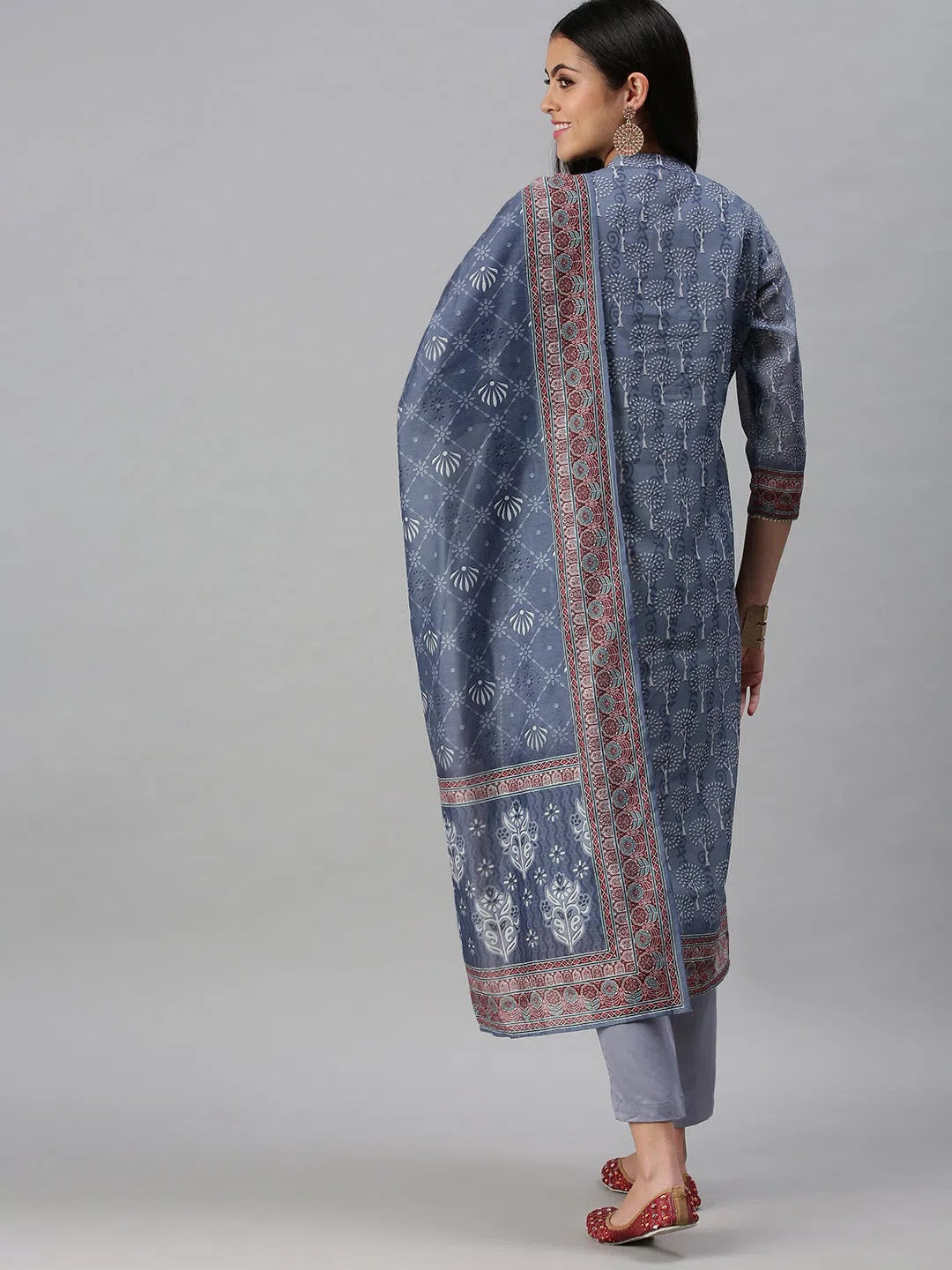 Grey & Blue Cotton Kurta Sets | Women's Indian Kurta Sets