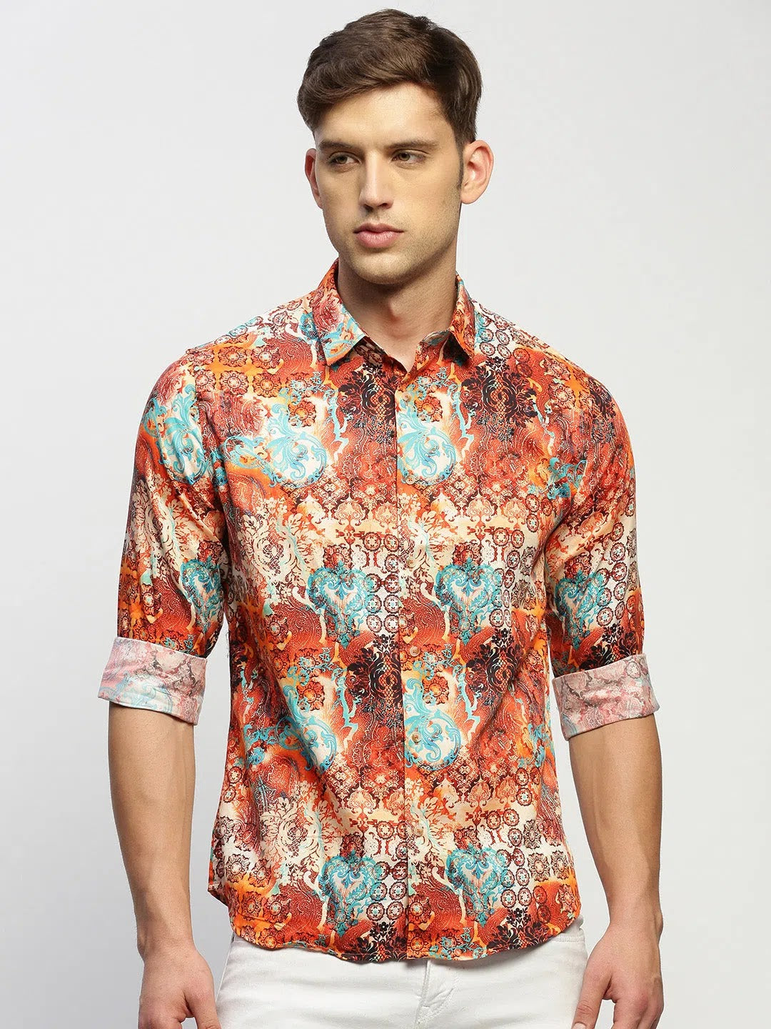 Men's Orange Printed Cotton Shirt | Stylish Printed Shirt