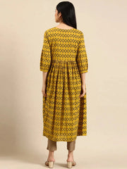 Women's Mustard Printed A-Line Kurta-SKF-144-1-Mustard