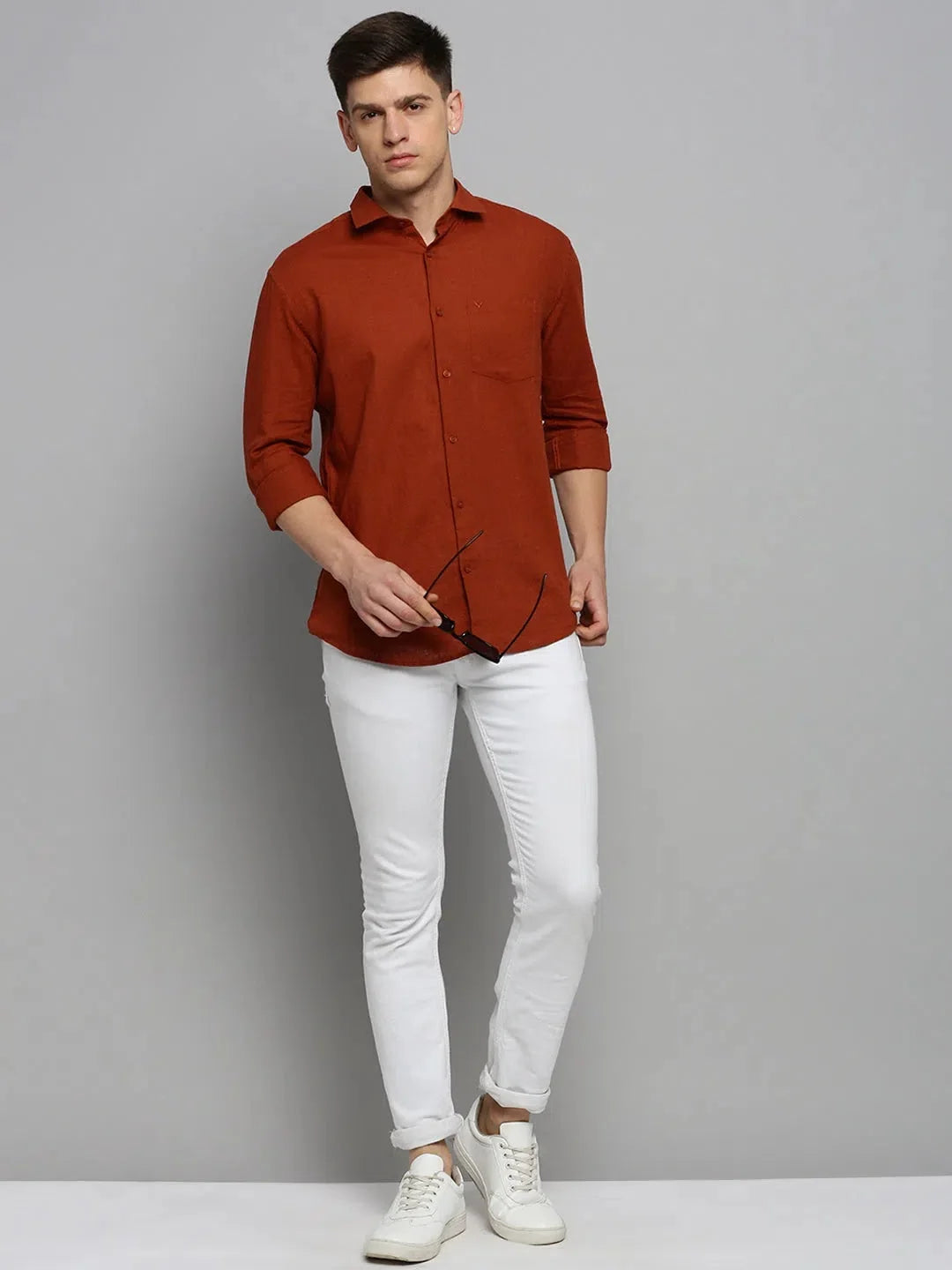 Men's Rust Formal Shirt | Solid Cotton Blend