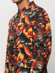 Men Orange Printed Casual Blazers-SOBLZ-083-5-Orange