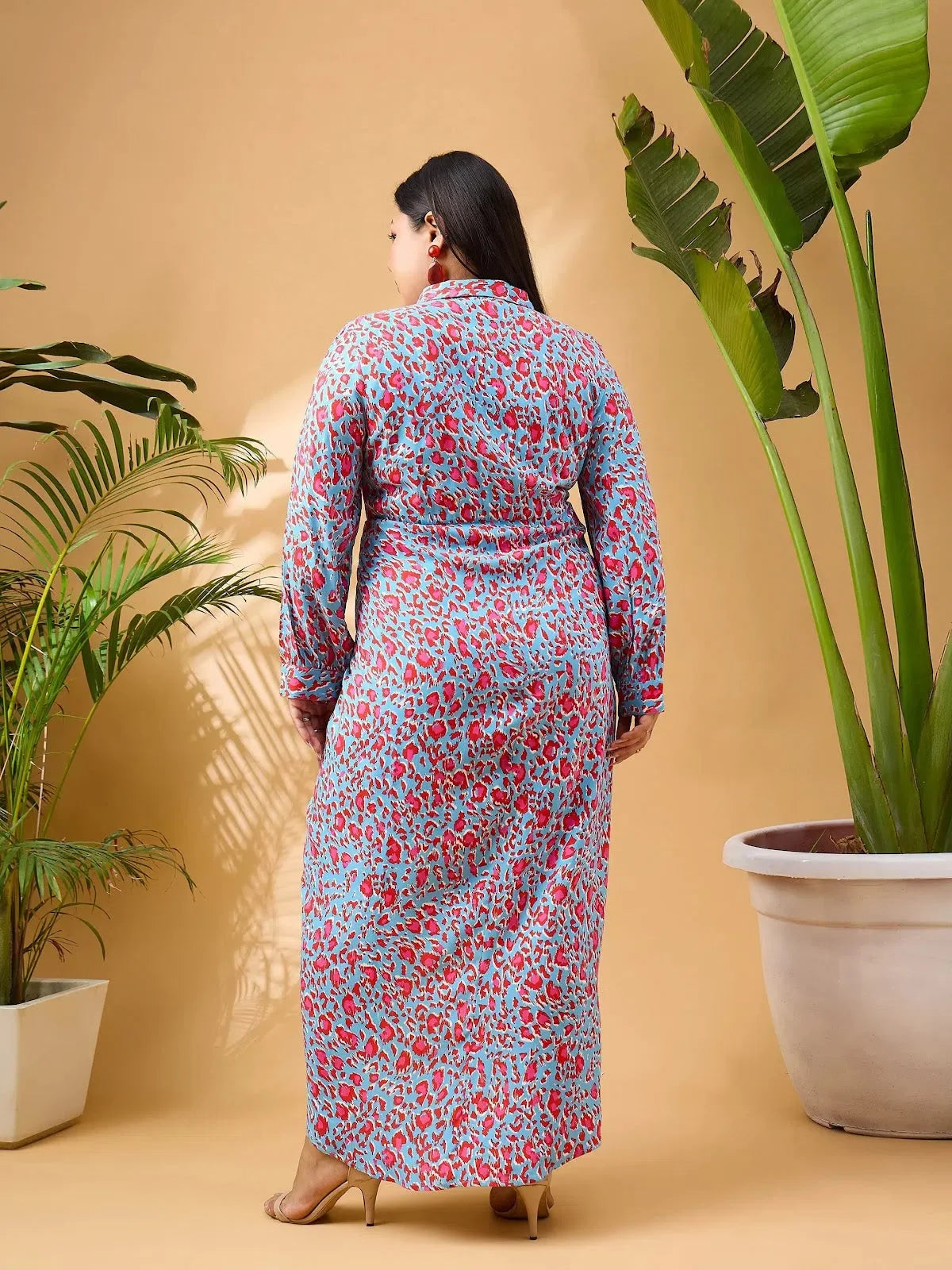 Blue & Red Print Midi Dress - Rayon Comfort Fit for Women