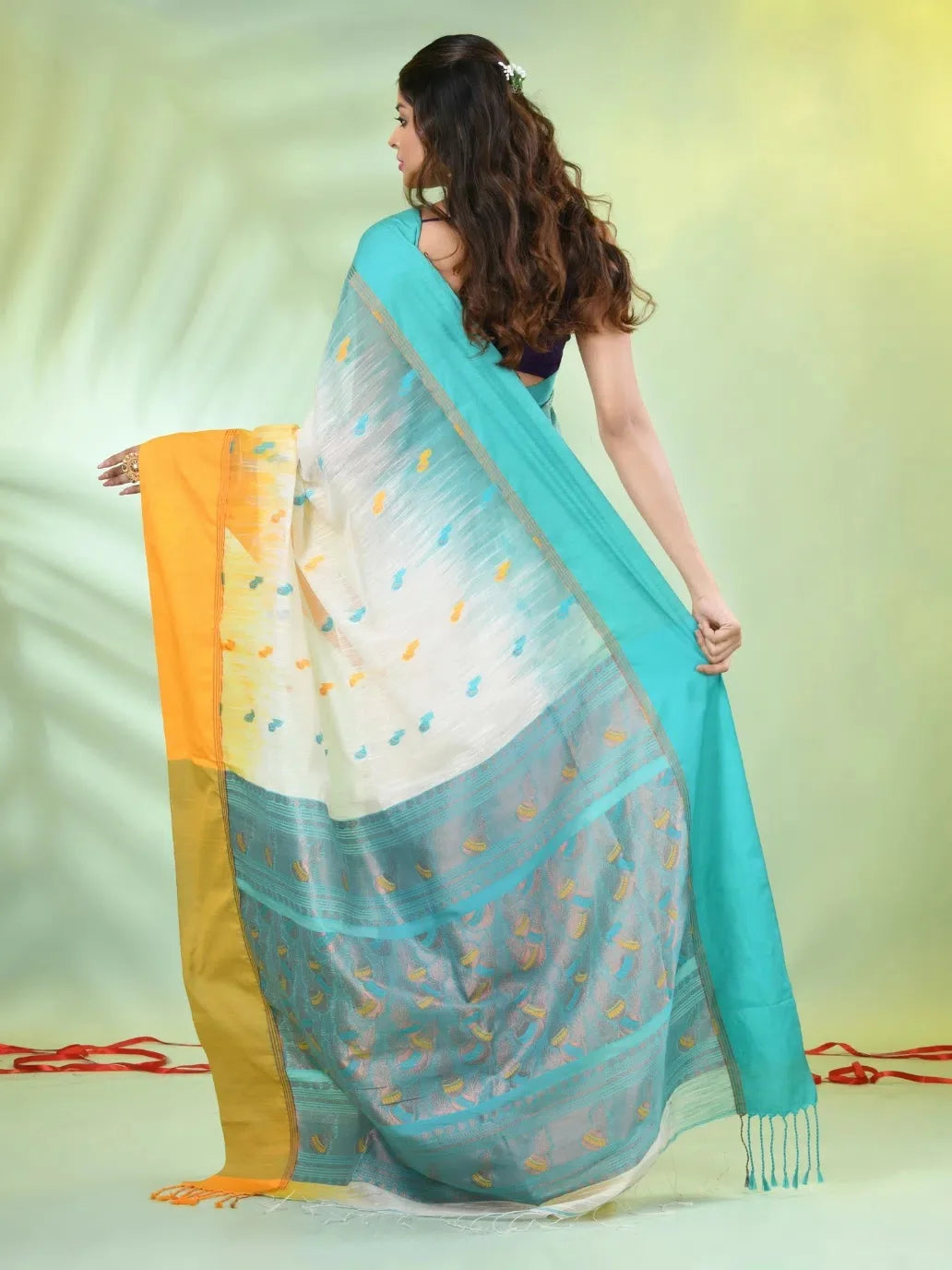 Off White Ikat Cotton Saree | Indian Sarees