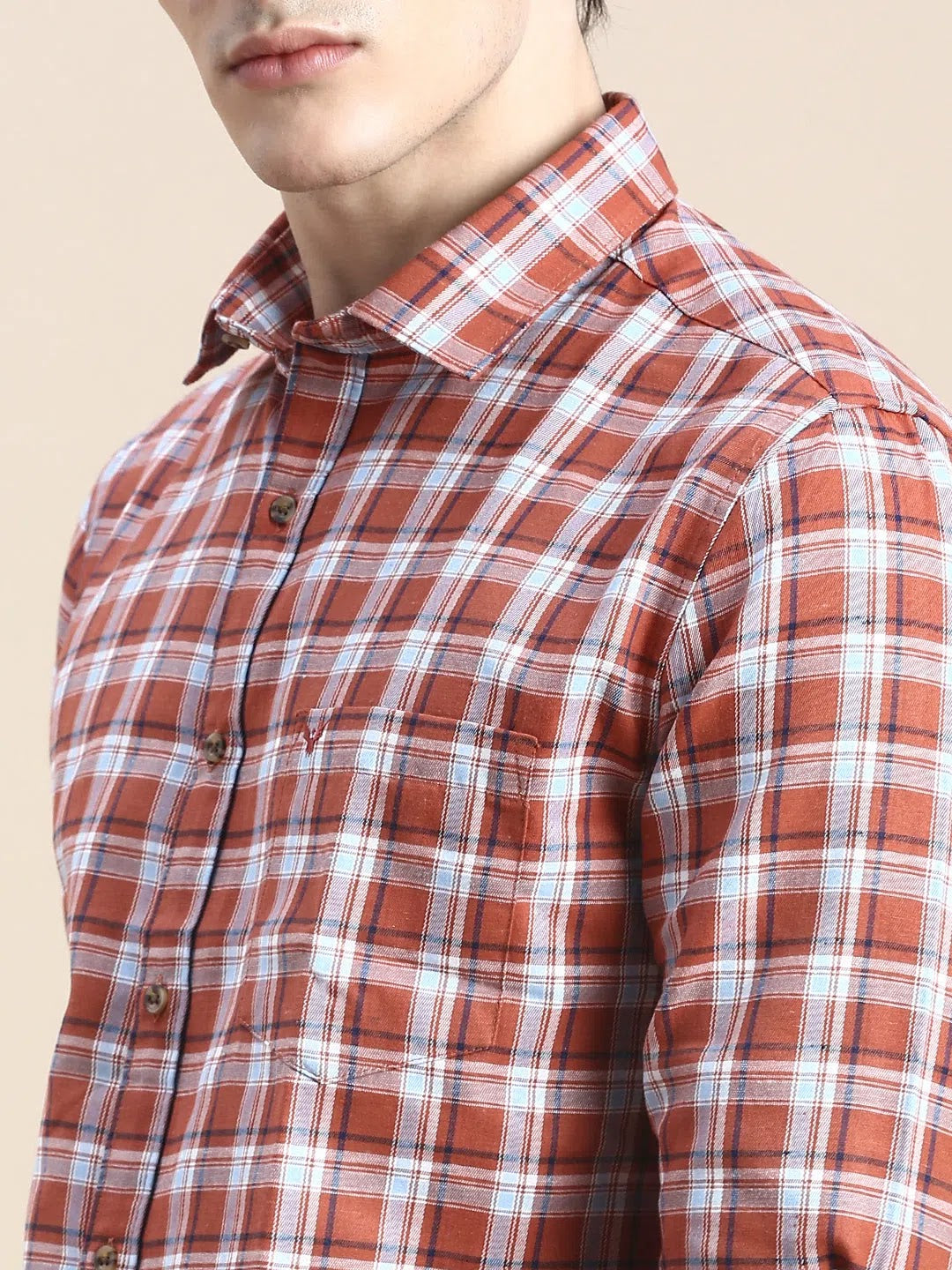 Rust Checked Cotton Mens Shirt - DesiQlo Casual Style