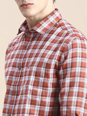 Men Rust Checked Casual Shirt-ALBACHECKS-72-Rust