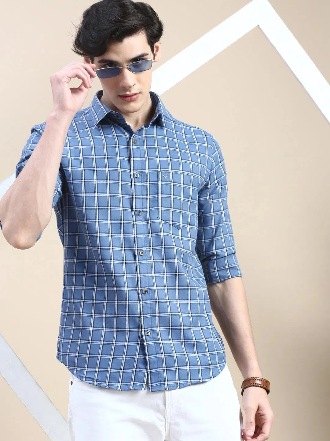 Trending Men's Blue Checked Shirt - Cotton Casual Shirt | DesiQlo