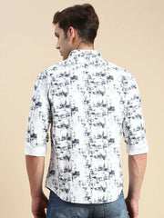 Men White Printed Casual Shirt-FLORIDAPRINT-4958-White