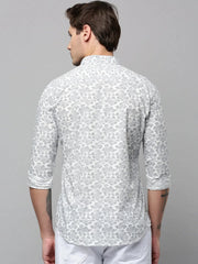 Men White Printed Casual Shirt-ZEPHYRPRINTS-2034-White