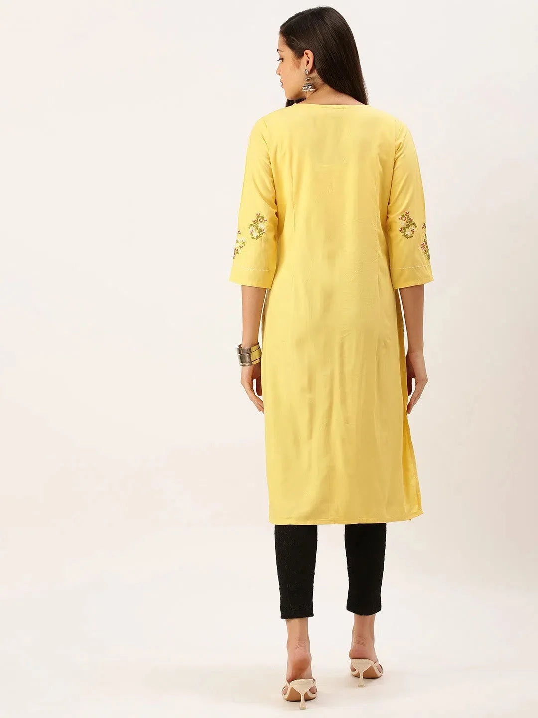 Yellow Embroidered Indian Kurta - Cotton Indian Kurtis