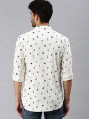 Men Cream Printed Casual Shirt-STANDARDPRINT-1306-Cream