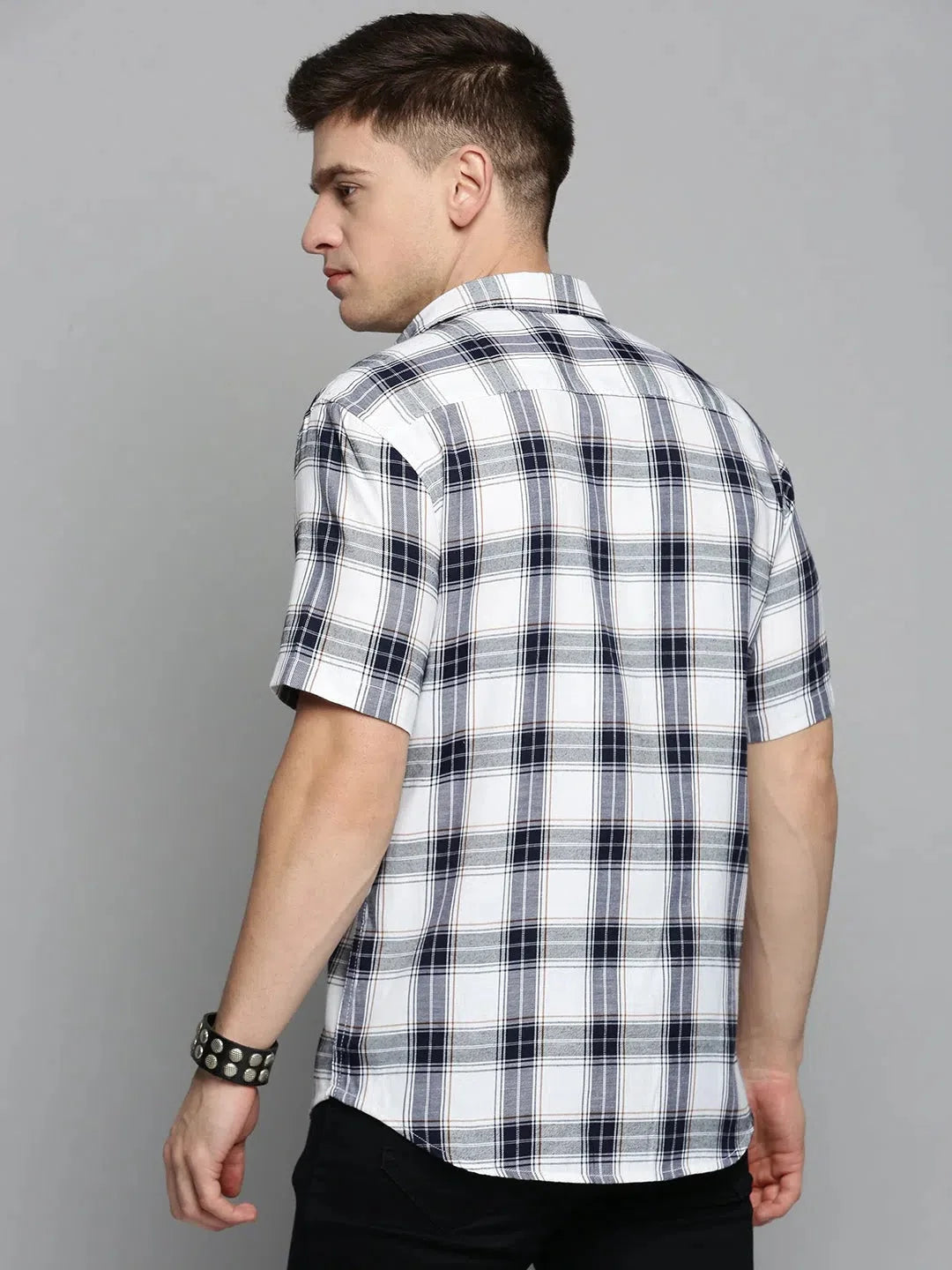 Men's White Checked Cotton Shirt | Casual Comfort