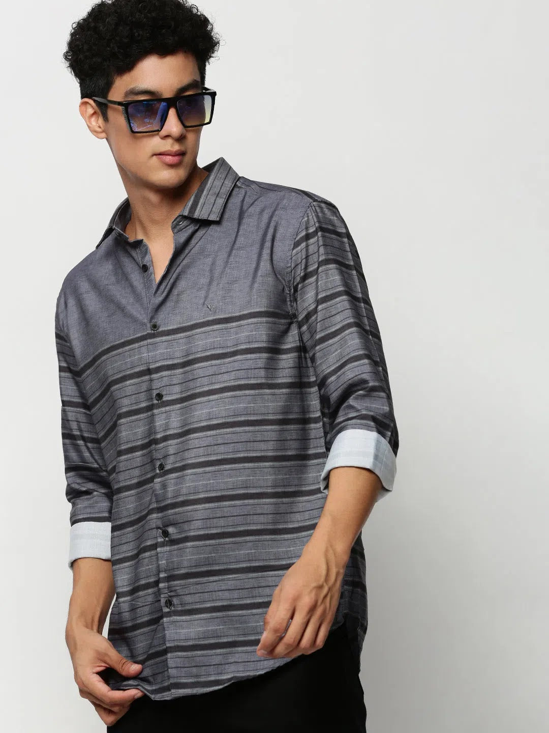 Grey Striped Mens Shirt | Cotton Casual Shirts