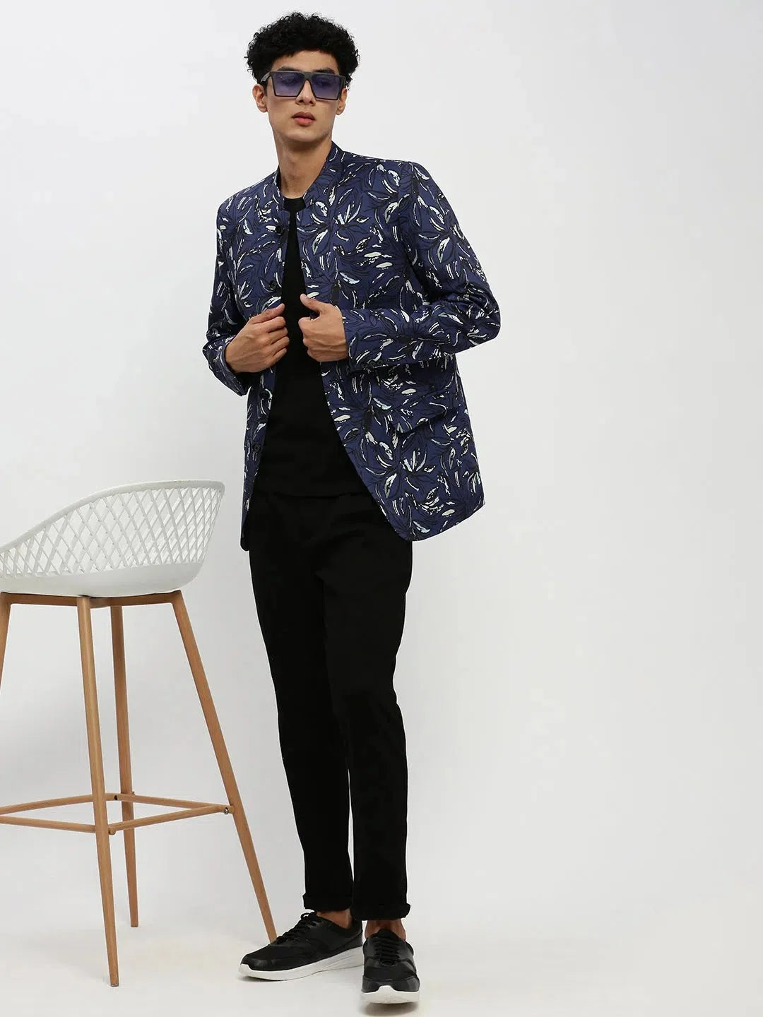Navy Printed Blazer | Men's Ethnic Wear Collection | DesiQlo