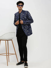 Men Navy Printed Blazer-SOBLZ-85-05-Navyblue
