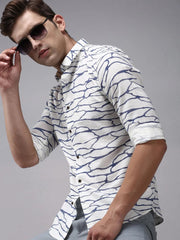 Men White Printed Casual Shirt-OMANPRINT-1586-Offwhite