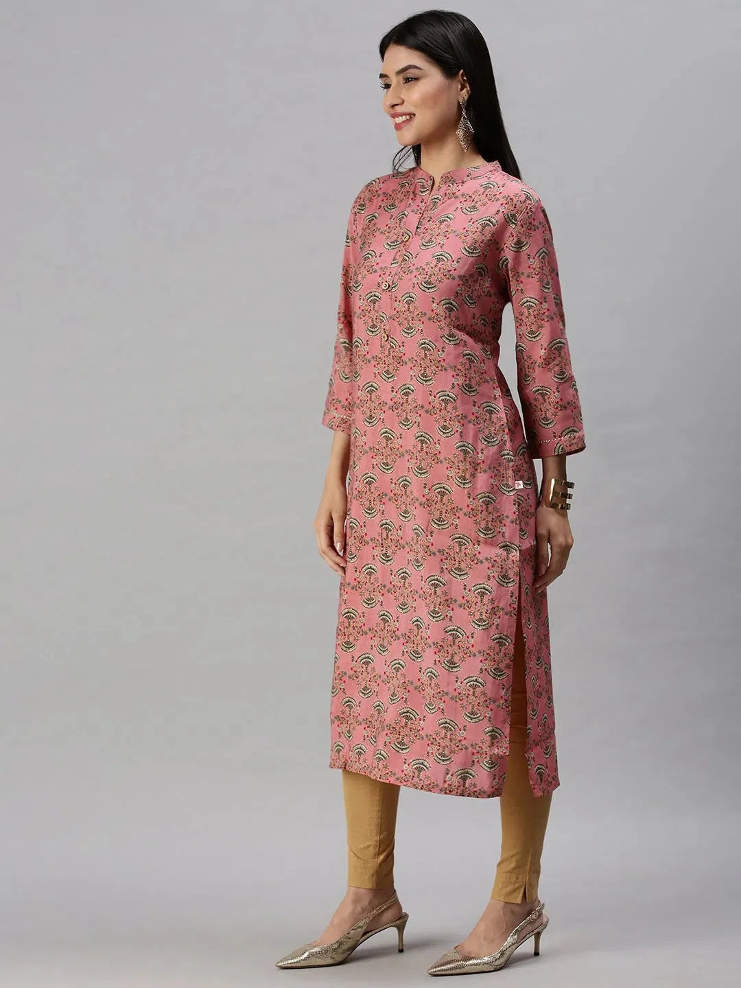 Pink Printed Cotton Kurta - Indian Kurtas for Women