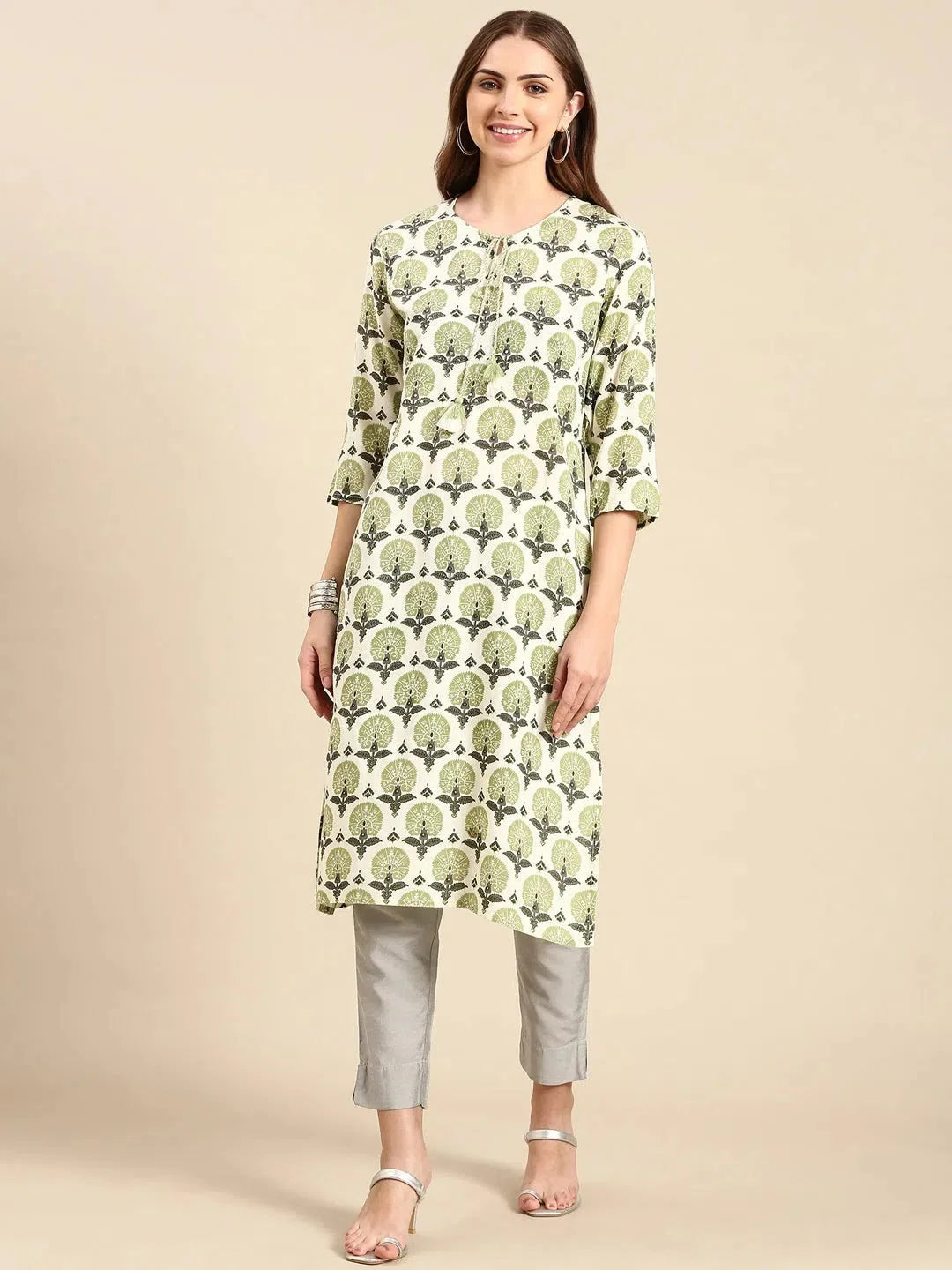 Cream Printed Cotton Kurta | Stylish Indian Kurtis Collection