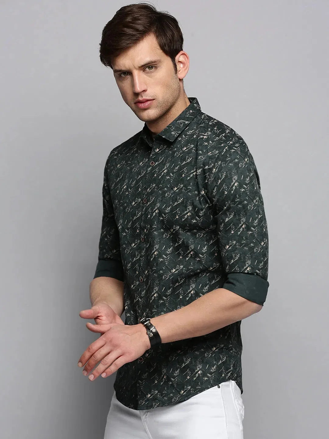 Men's Green Printed Shirt | Casual Cotton Shirt by DesiQlo