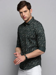 Men Green Printed Casual Shirt-BENSEEPRINT-1991-Olive