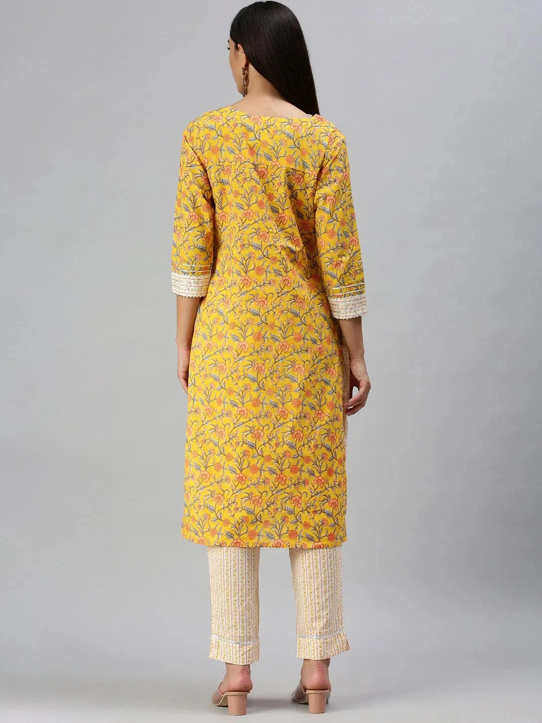 Yellow Printed Kurta Sets: Women's Indian Cotton Kurta Sets