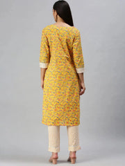 Women's Yellow Printed Kurta SetsS365-Yellow