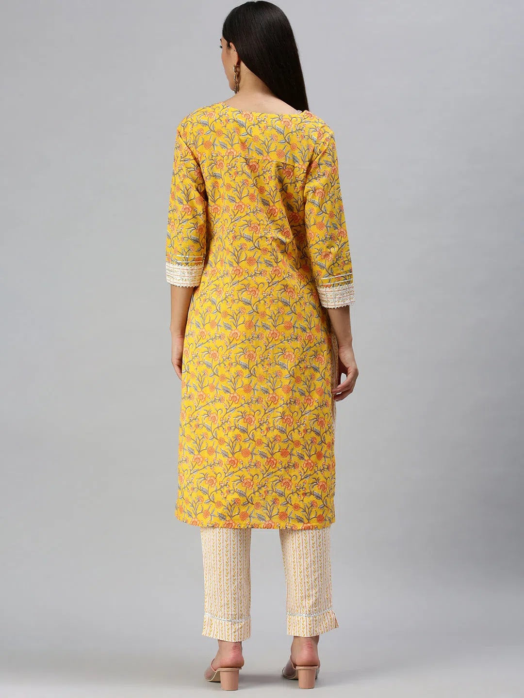 Yellow Printed Kurta Sets: Women's Indian Cotton Kurta Sets
