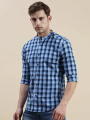 Men Blue Checked Casual Shirt-LAVINIA-1104-Blue