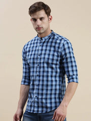 Men Blue Checked Casual Shirt-LAVINIA-1104-Blue