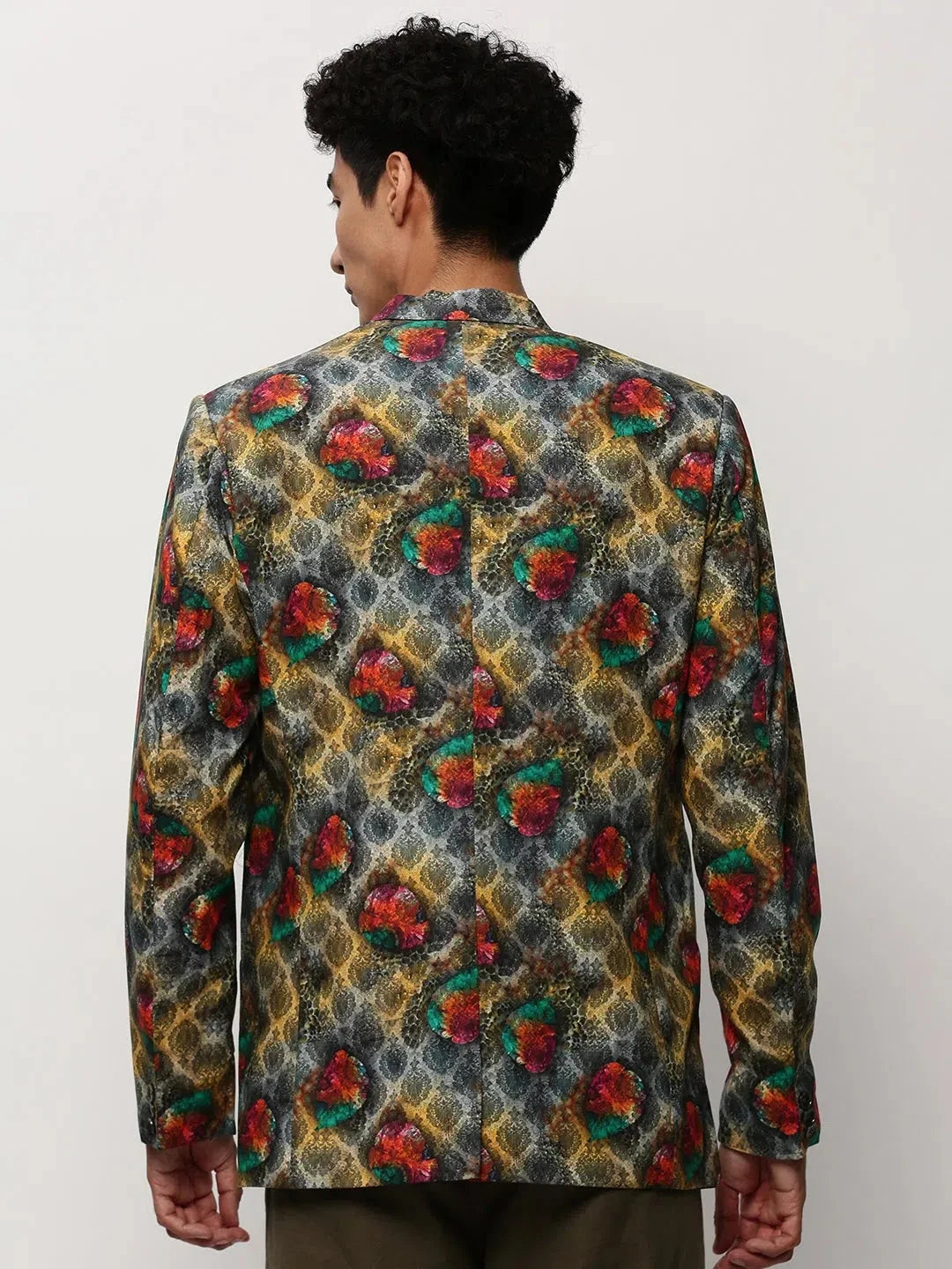 Grey Printed Casual Blazer | Men's Ethnic Wear - DesiQlo
