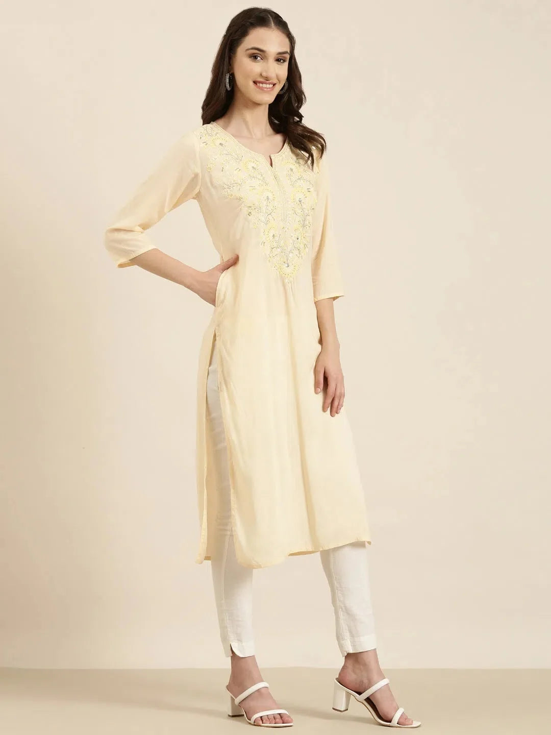 Peach Solid Cotton Kurta | Indian Kurtis for Women Online