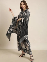 Women Charcoal Printed Top & Trousers Set-DW-5748-Charcoal