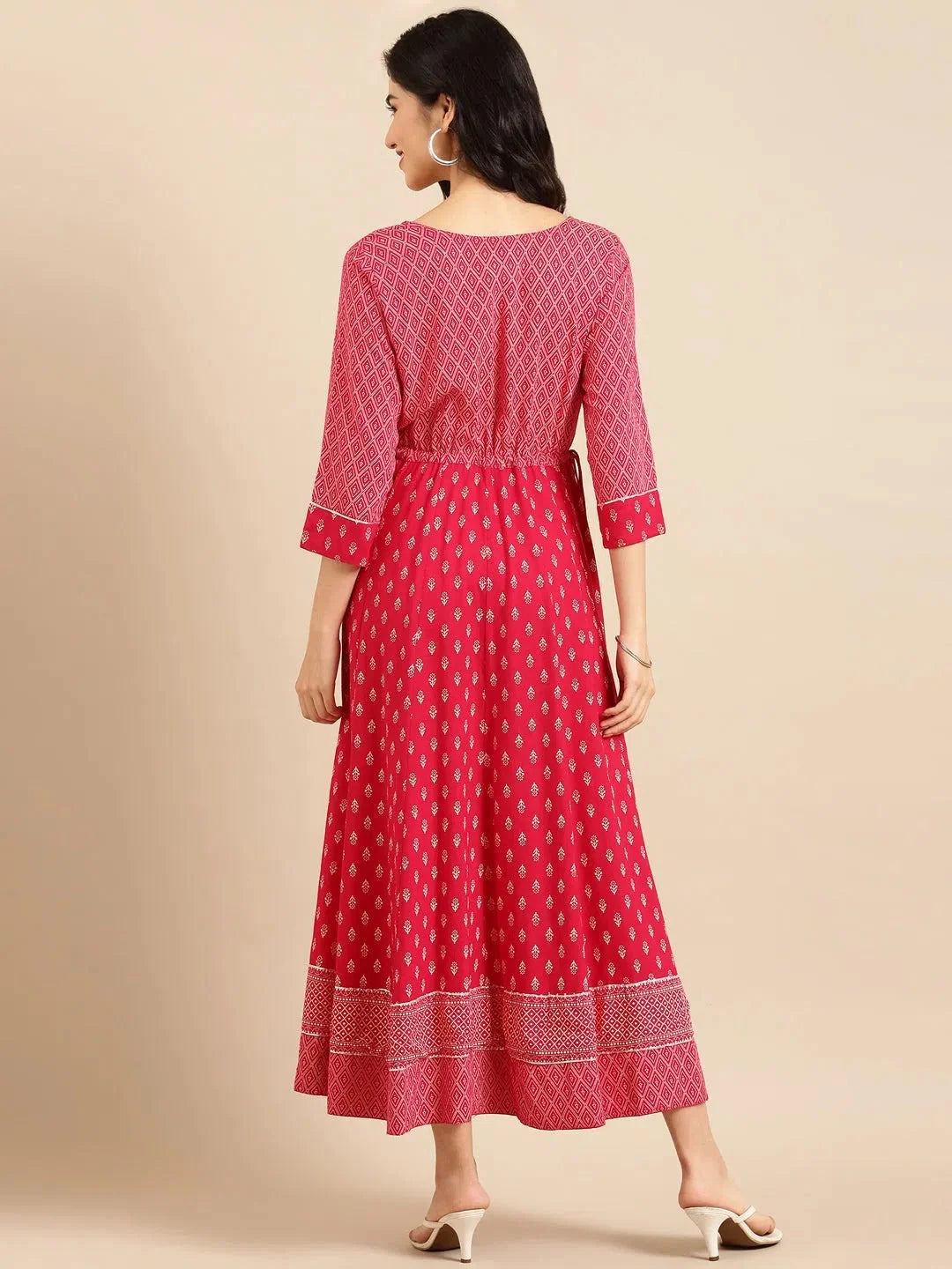 Red Printed Anarkali Kurta | Women's Cotton Anarkali Dress