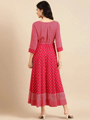 Women's Red Printed Anarkali Kurta-AT-A561-LG-Red