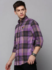 Men Purple Checked Casual Shirt-COLLINSCHECKS-4044-Purple