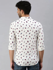 Men Cream Printed Casual Shirt-STANDARDPRINT-1298-Cream