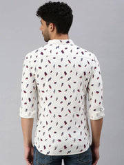 Men Cream Printed Casual Shirt-STANDARDPRINT-1298-Cream