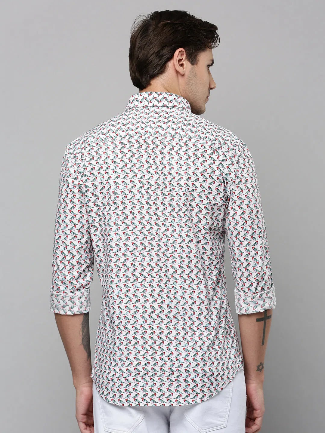 Men's White Printed Cotton Shirt | Modern Mens Shirt