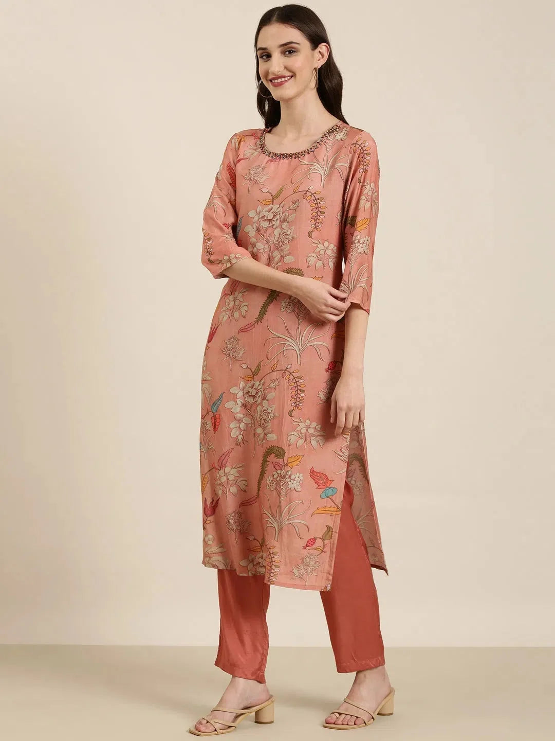 Mauve Floral Women's Kurta Set | Designer Kurta Sets Online