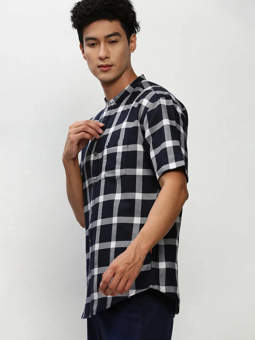 Navy Checked Cotton Shirt for Men - Casual Formal Shirts